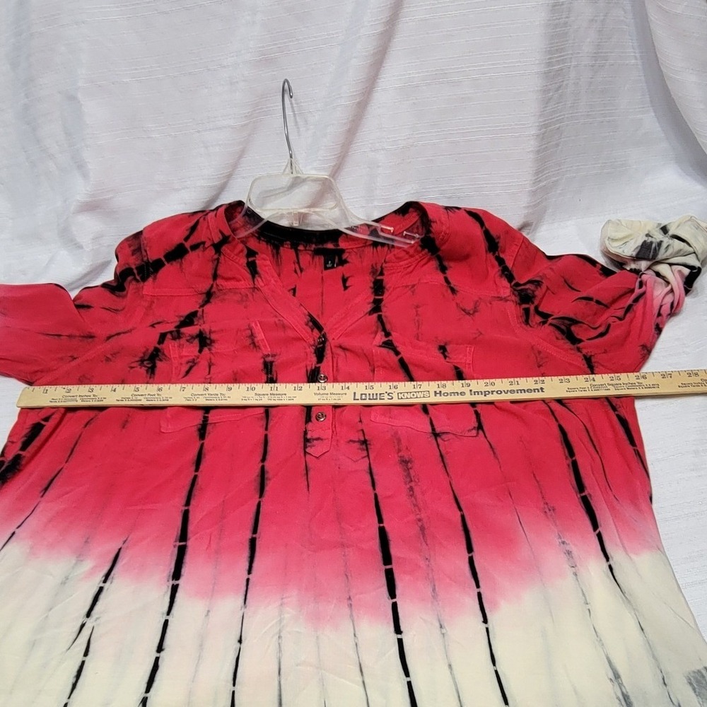 Y2K Hippie Tie Dye Blouse Womens 2 Red White  Ombre Roll Tab Torrid size 2 - Picture 5 of 9